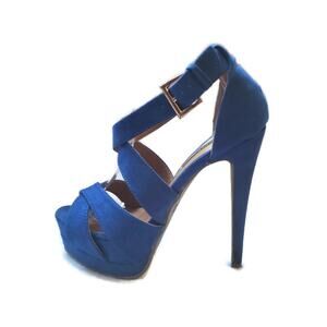 Forever 21 Women's Faux Suede Royal Blue Platform Stiletto Sandals 7